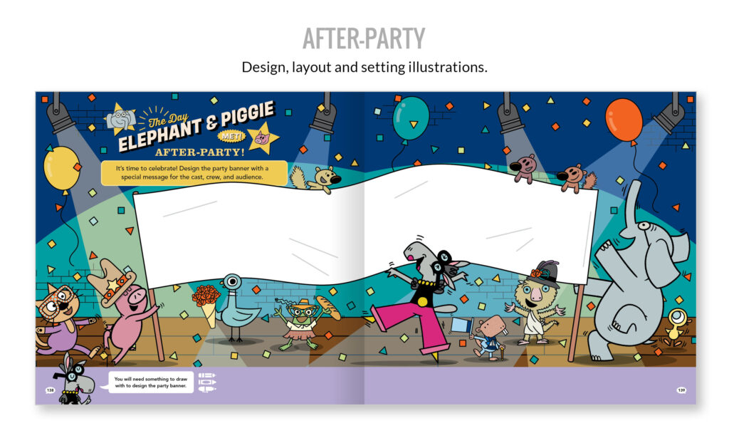 elephant & piggie childrens activity book mo williems afterparty layout nyc